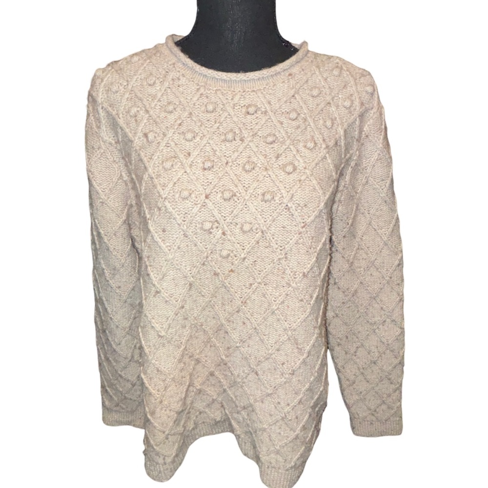 Lands End Cotton Chunky Argyle Pattern Sweater large